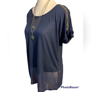 Juicy Couture Navy Top w/ Sparkly Shoulder Embellishments S